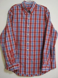 IZOD Large Red Blue Plaid Pocket Classic Long Sleeve Button Mens Cotton Shirt - Bild 1 von 6