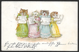 G H THOMPSON ARTIST DRAWN OLD POSTCARD HUMANISED CATS SINGING THEO STROEFER