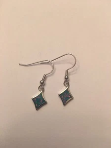 Rainbow Fire Opal Gemstone Silver Hoop Earrings 1"-E5304 - Picture 1 of 2