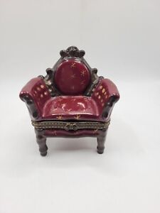Chair Trinket Box Burgundy & Gold by Abbott Collection Hinged Cute