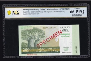 2007 2000 Ariary Madagascar Bank Foiben'I SPECIMEN Pick#93s PCGS 66 PPQ (000) - Picture 1 of 2