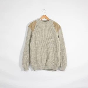 Suéter de Lana Inglés Woolyback De Colección Para Hombre Mediano - Gamuza Hombro Codo Marrón - Imagen 1 de 8