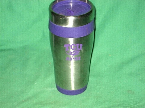 #933 -  TEXAS CHRISTIAN UNIVERSITY HORNED FROGS INSULATED METAL TRAVEL MUG -TCU Cover