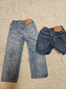 Boy’s Levi’s 505 Elastic Back Straight Leg Relaxed Jeans Size 4 Lot Of 2 Shorts - Picture 1 of 7