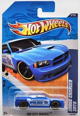 HOT WHEELS 2011 MAINLINE HW CITY WORKS BLUE DODGE CHARGER SRT8 POLICE CAR! - Image 1 of 3