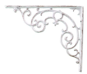 Cast Iron Shelf Brackets Pair of 2 11.25"x9.25" Rustic White Scroll Wall Mount - Picture 1 of 2