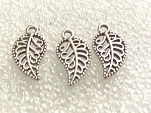 Jewelry Making Findings-Alloy Silver Tone Leaf Charms 11x6mm 20ct - Picture 1 of 4