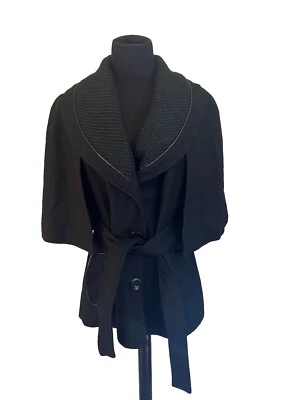Guess Black Cape Wool Vest Jacket Coat Sz L with Belt - Image 1 of 4