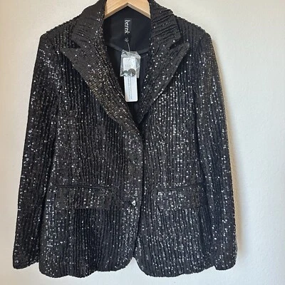 Berek Black Sequin Blazer 2 Button Pockets Festive Formal Cocktail Evening Coat  - Image 1 of 4