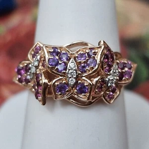 Giuseppe Perez Amethyst Garnet Zircon Butterfly Ring Sz R Rose Gold Vermeil 925 - Picture 1 of 23