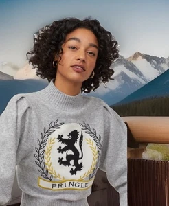 PRINGLE OF SCOTLAND x H&M Strickpullover Pullover Damen L Mock Neck Wollmischung grau - Bild 1 von 16