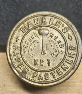 Antique Brass BANKER'S PAPER FASTENERS Desktop Tin - Round Head No. 1 - Picture 1 of 9