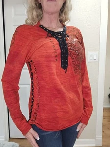 Red And Black Long Sleeve Affliction Shirt Women's - Picture 1 of 3