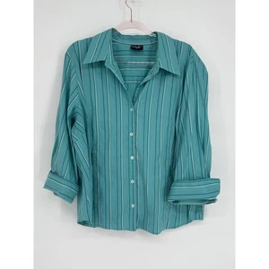 Rafaella Teal Blue Stripe Button Up Collared Shirt Womens Plus Size 20W - Picture 1 of 11