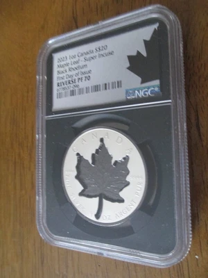 2023 Canada 1 oz. Maple Leaf Super Incuse Black Rhodium FDOI NGC REVERSE PF70 - Image 1 of 3