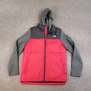 North Face Jacket Boys XL 18/20 Red Gray Fleece Lined Hooded Full Zip NF0A3NH9 - Picture 1 of 10