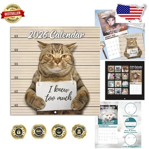 Calendario da parete 2026 - Fun Cat Memes, 12"x24" aperto, gennaio-dicembre, carta spessa - Foto 1 di 9