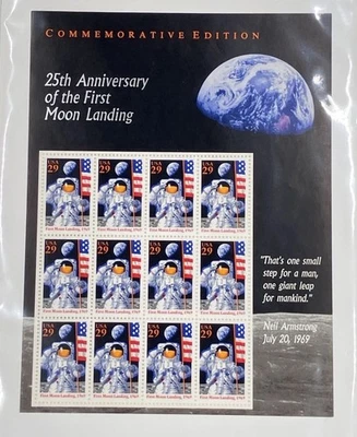 1994 USPS 25th Anniv. First Moon Landing 29c MNH Sheet of 20 Apollo 11 - Image 1 of 4