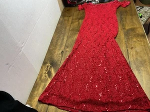 LA SCALA USA Maxi Evening Dress Women Size Medium Red Floral Embroidered Sequin - Picture 1 of 13