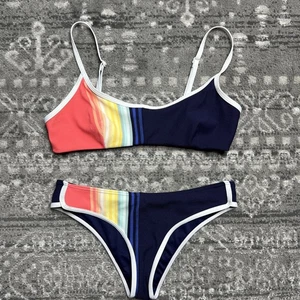 Rip Curl Swimsuit Sayulita Stripe Two Piece Medium? Blue Hipster Bralette - Picture 1 of 7