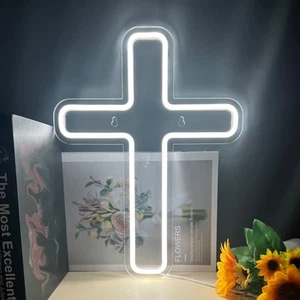 Jesus Christ Cross Neon Signs, Cross Jesus Neon Sign Light Home Decoration, W... - Picture 1 of 8