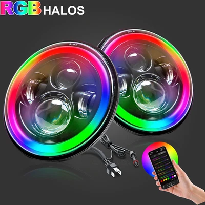 适用于福特野马 1964 - 1973 7 英寸圆形 LED 车头灯 RGB 光环 DRL 天使眼睛 — 第 1/4 张图片