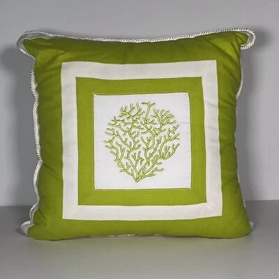 Embroidered Coral Pillow, Green Coral, 16"x16", Includes Pillow Form - Image 1 of 3