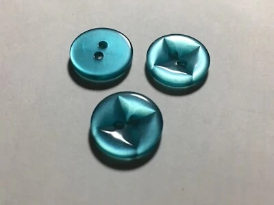12 NEW 5/8 INCH  AQUA PEARL FINISH STAR DESIGN BUTTON - Image 1 of 3