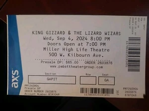King Gizzard & The Lizard Wizard Unused Ticket Milwaukee 09-04-2024 - Rare - Picture 1 of 8