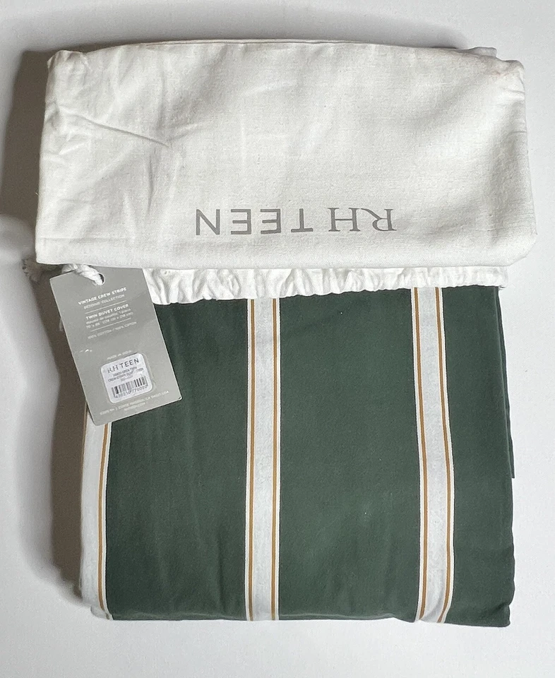 Restoration Hardware Teen Vintage Crew Stripe Duvet Cover Twin Green $139 - Image 1 of 4