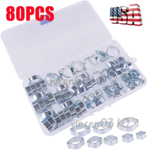 80Pcs Double Ear Clamp O Clips PIPE Air Silicone Petrol Water Fuel Hose Pipe US - Picture 1 of 12