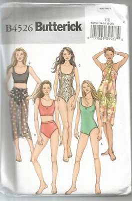 Butterick Sewing Pattern 4526, Swimsuits and Wrap, Size 14-20, Uncut - Image 1 of 2