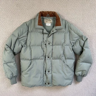 Vintage Cabelas Down Puffer Coat Mars Sage Green Puffy Jacket Corduroy Trim - Image 1 of 4