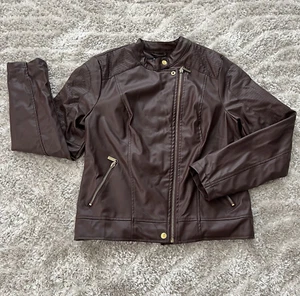HYPE Faux Leather Zippered Jacket Size LARGE Women Motorcycle Style Dark Brown - Picture 1 of 7
