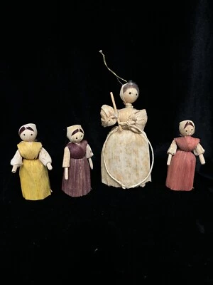 Muñecas de cáscara de maíz hechas a mano vintage madre e hijas Foto 1 de 4