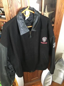 Warner Brothers - Chaqueta Bomber Universitaria Negra *XL Lana y con Mangas de Cuero** - Imagen 1 de 5