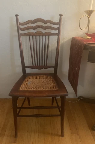 19th Century Primitive Antique Ladder & Spindle Back Chair | Cane Seat Cover