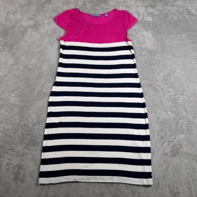 Tori Richard Striped Knit Dress Casual Short Sleeve Pink Blue Size M - Image 1 of 4