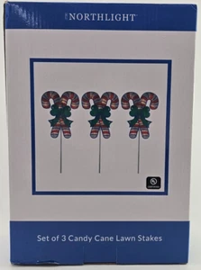 2 Sets of 25.5 in Lighted Holographic Candy Cane Christmas Pathway Markers - Picture 1 of 6