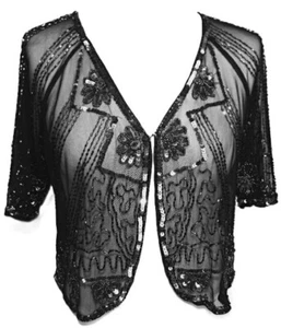 NEW SUPERB 🌺BLACK SEQUIN & BEADED BOLERO SHRUG JACKET TOP 8 10 12 14 16 ** - Picture 1 of 7