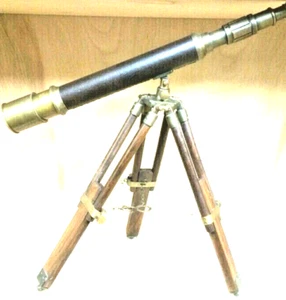 INTERLUDE HOME VISTA TELESCOPE 17"LONG Bronze,leather And Wood. COLLECTORS!! - Picture 1 of 10