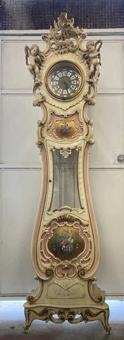 Vintage Italian Grandfather Clock Angel Cherub Foliage Carvings Italy Putti Cover