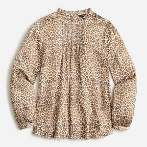 J.Crew Damen Leoparden Bluse Large Braun Rüschen Ausschnitt Langarm Relaxed - Bild 1 von 8