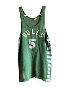 Vtg 30s Wool “GULLS” Jersey Felt Lettering Striped Green Distressed Men’s S/M - Picture 1 of 15