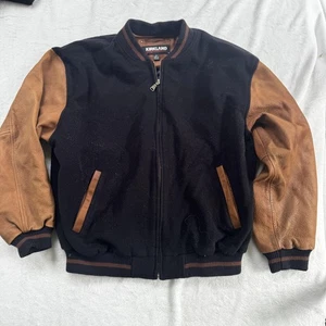 Kirkland Signature Jacket Mens Medium Leather Wool Varsity Bomber Coat - Picture 1 of 6