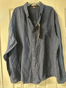 Pure Tec Cool Men Pure 100% Linen Button-up Shirt Size XXL Blue Long Sleeve NWT - Picture 1 of 8