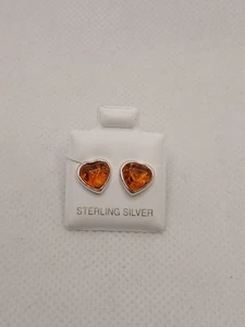 .925 Sterling Silver Orange Heart Earrings, Women's Jewelry - Picture 1 of 6