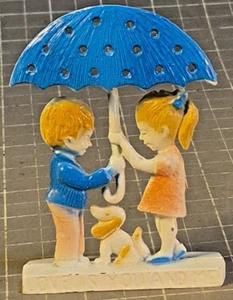 Vintage Children Umbrella Love is You Me Jewelry Earring Tree Holder 3 5/8" Tall - Picture 1 of 4