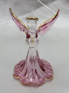 Hand-Blown Pink Glass Angel with Trimmed in 22K Gold - Picture 1 of 8