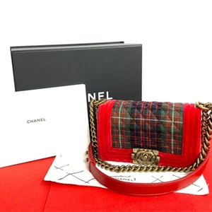 CHANEL Boy Chanel Matrasse COCO Mark Shoulder Bag lambskin Velor tweed Red 27140 - Picture 1 of 9